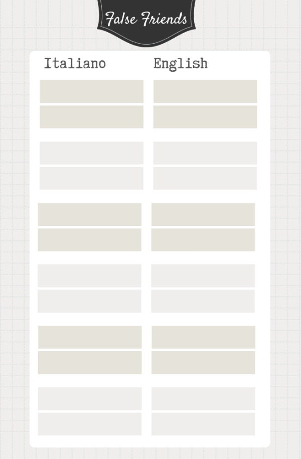 Italian-English False Friends words notebook