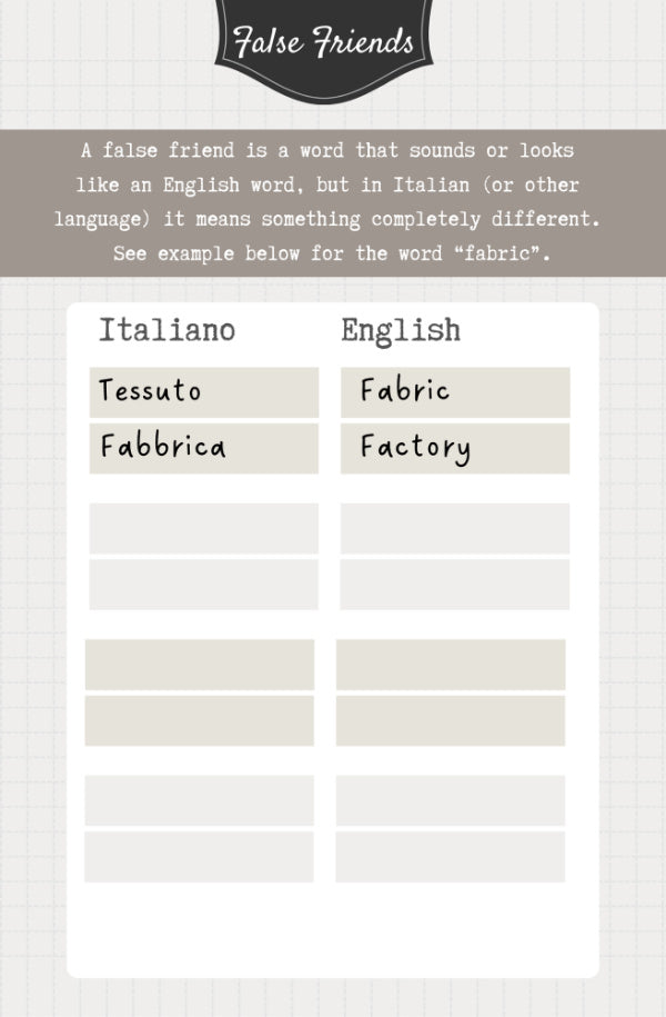Italian Notebook with Italian-English False Friends