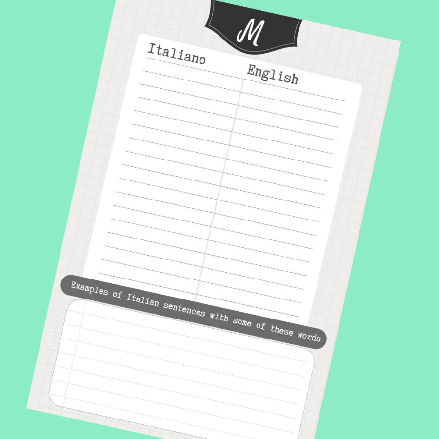 Italian and English words Letter M