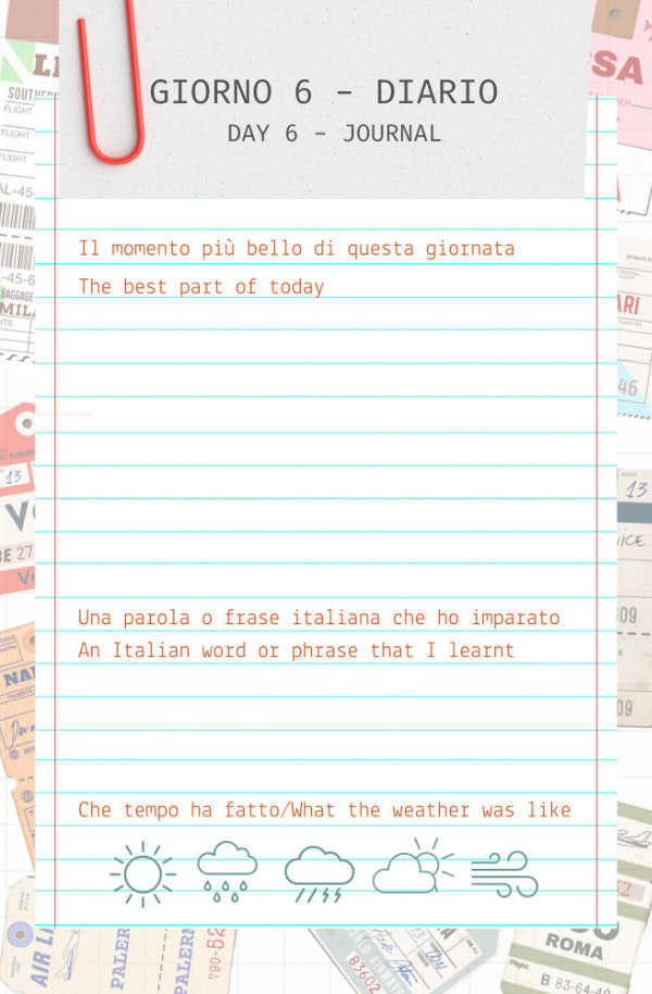 Travel Journal and reflections diary for trip to Italy