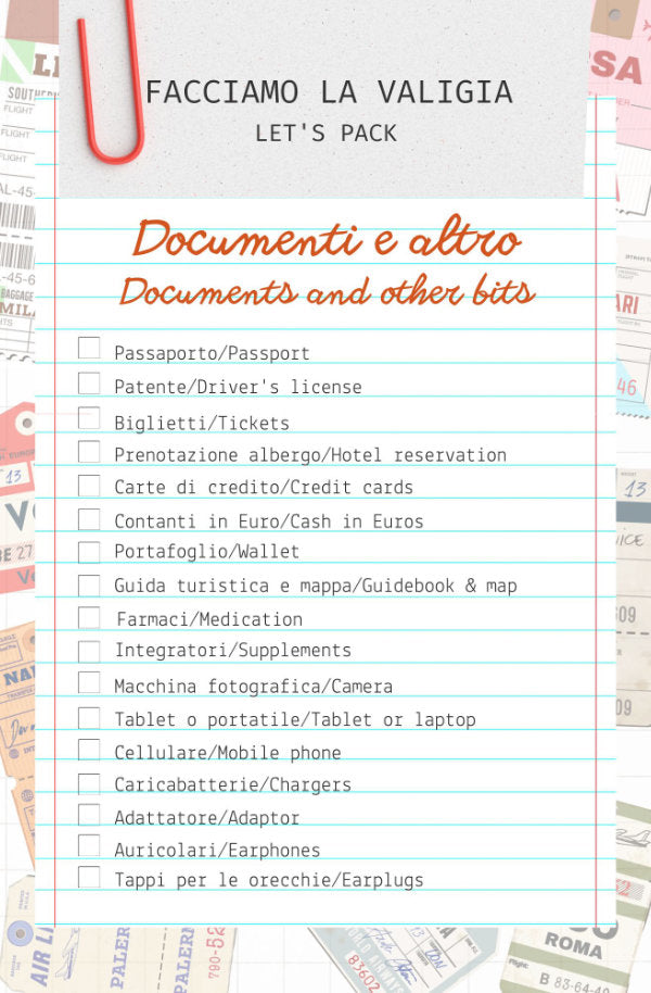 Italy trip packing list and documents
