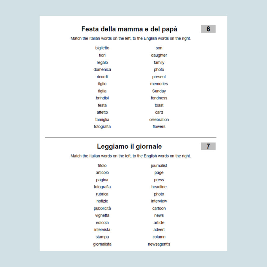Italian language word match