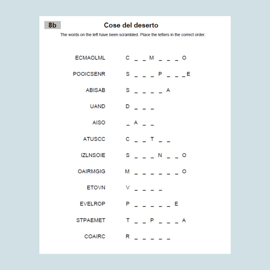 Italian Word Scramble Puzzle