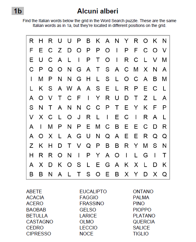 Italian Word Search on Birds
