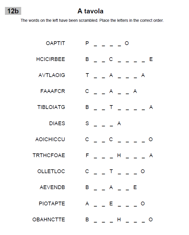 Italian Word Scramble Puzzle