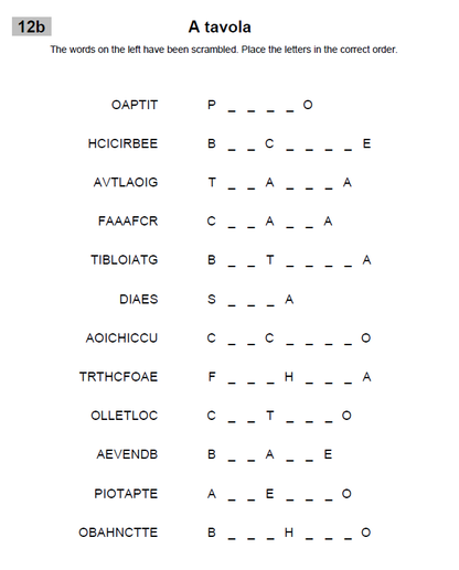 Italian Word Scramble Puzzle